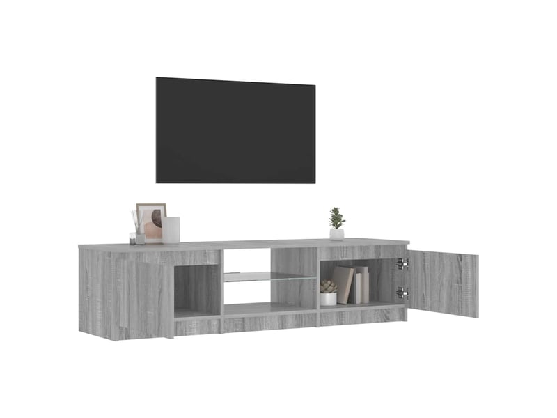  Meuble tv - banc tv - meuble de rangement avec lumières led sonoma gris 140x40x36 cm  - Conforama D