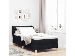 Lit adulte, lit simple, lit à ressorts avec tête de lit noir 90x190cm tissu cf17223