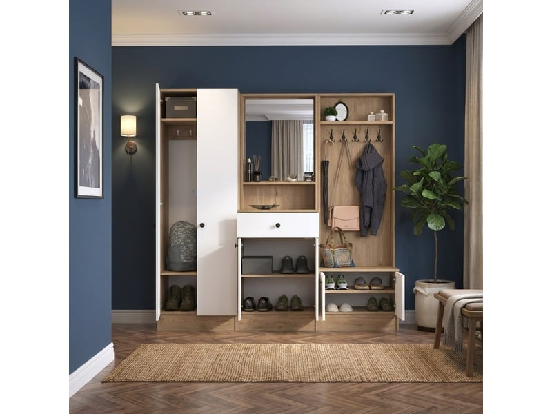  Meuble d'entrée avec porte-manteau et miroir sylth  - Conforama C