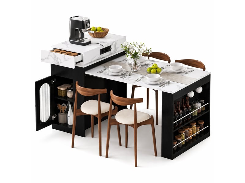 Îlot de cuisine extensible sur roulettes 83 x 46 x 96 cm – noir – rangements intégrés et prises