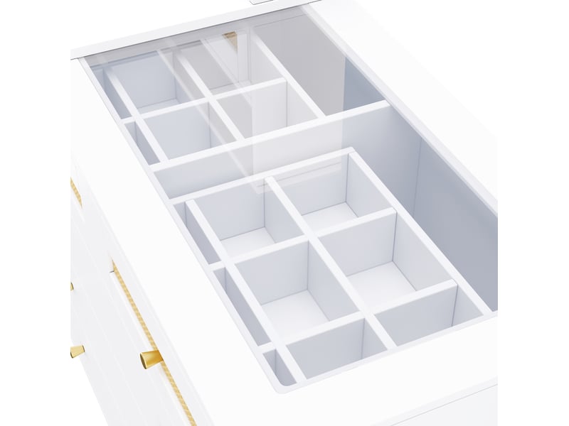  Coiffeuse blanche avec miroir, 10 tiroirs, rangement à bijoux et plateau en verre trempé, 105 × 50 × 107,5 cm  - Conforama D