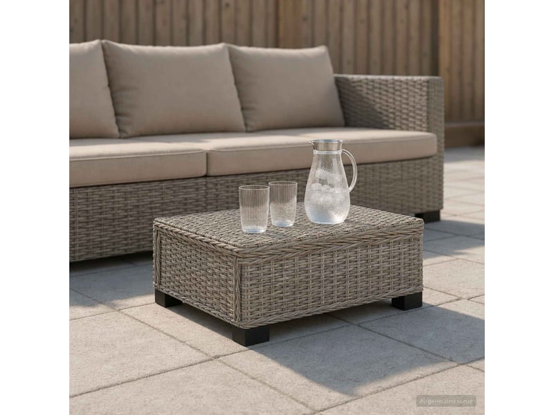  Table basse - table de salon - table à thé gendt rotin naturel gris kubu 67 x 60 x 30 cm  - Conforama C