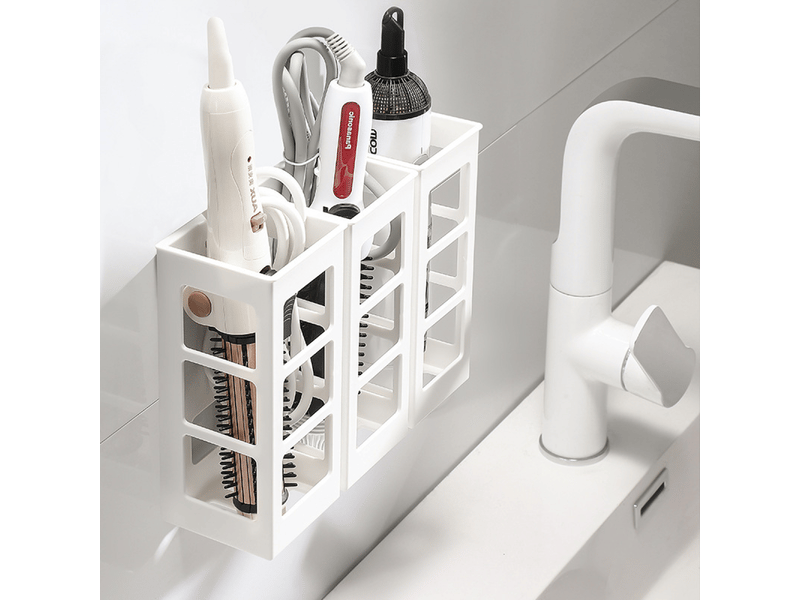  Support mural blanc en 3 pièces pour outils de coiffure, adapté aux fers à friser, lisseurs et fers à lisser.  - Conforama A