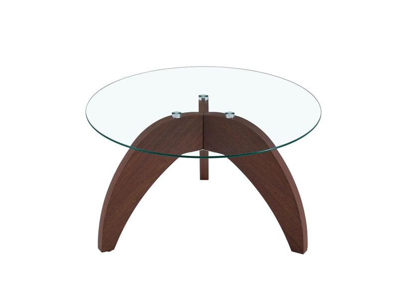 Table basse plateau en verre trempé forme ronde piètement stable à 3 pieds en mdf coloris bois foncé - Conforama A