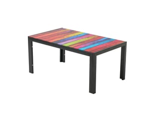 Table basse en verre trempé multicolore 100 x 60 cm, pieds en métal noir, format 45 cm pour le salon