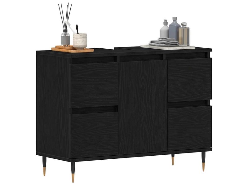 Meuble de lavabo de salle de bain, armoire de bain chêne noir 80 x 33 x 60 cm cf65538 - Conforama C