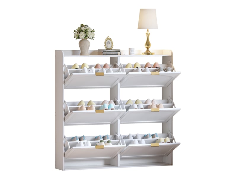 Meuble à chaussures blanc 120x23x118 cm avec 6 compartiments basculants - Conforama A