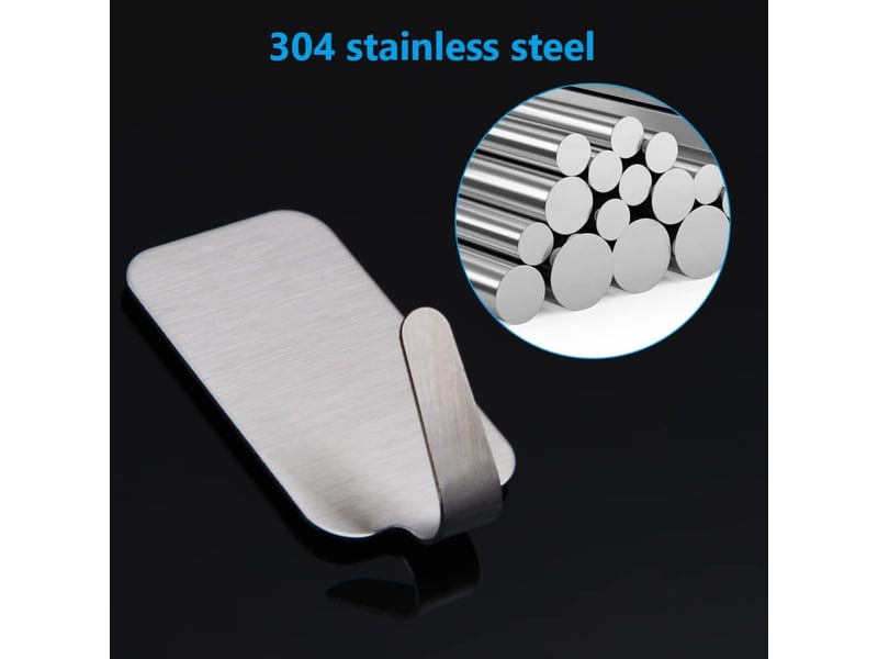  14pcs crochets muraux auto-adhésifs en acier inoxydable cintres robustes sans ongles pour cuisine, salle de bains, bureau, placard, suspendre, gris  - Conforama C