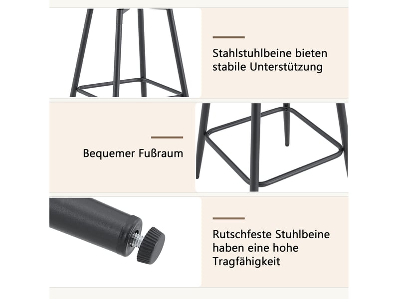  Tabouret de bar avec dossier incurvé et assise rembourrée en pu, style industriel blanc  - Conforama E