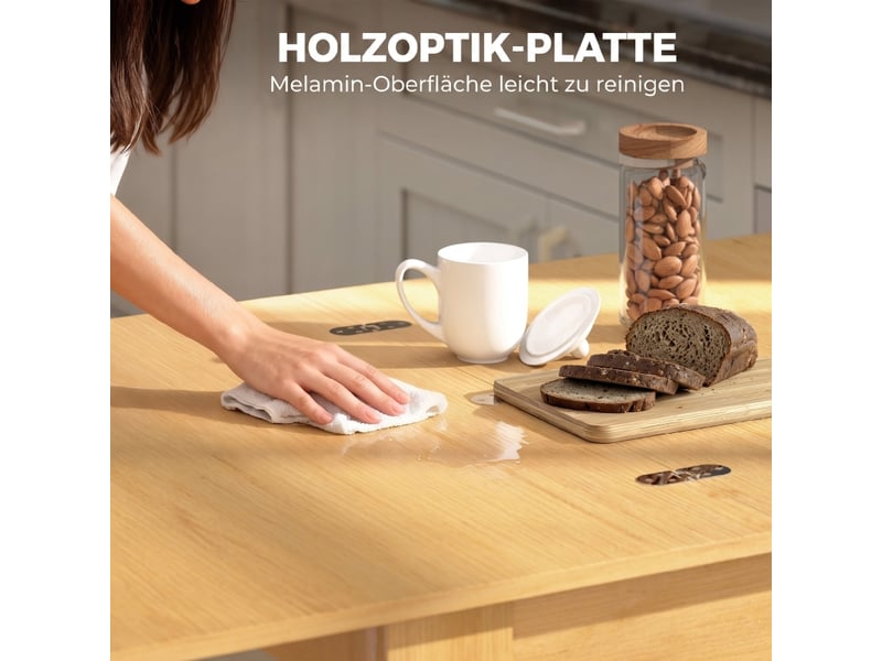  Table à manger extensible 4 à 6 personnes avec plateau rabattable - lpospi - glissières en acier, bois naturel  - Conforama E