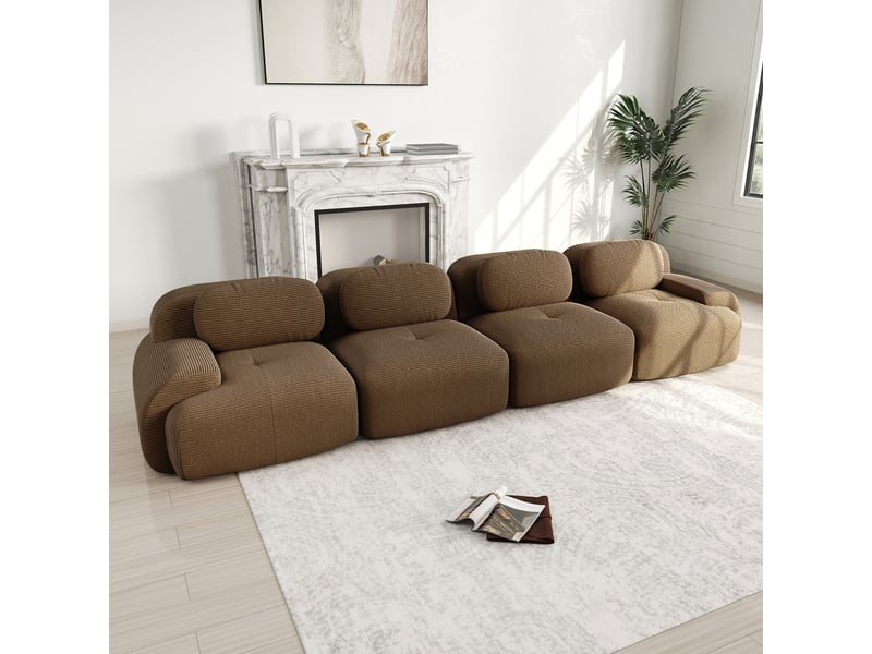  Canapé modulable, canapé 4 places, en velours tricoté, marron, sans structure, pour chambre, adapté à l'espace de vie, bureau  - Conforama R