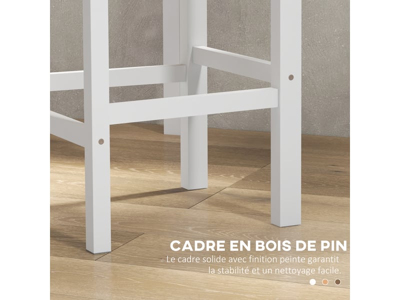  Lot de 2 chaises hautes, blanc, chaises de bar style campagne chic en bois hauteur 60 cm avec repose-pieds  - Conforama R