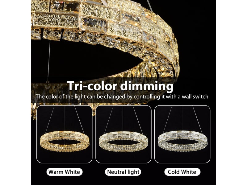  Lustre anneau en cristal d – led 81 w intégrée, éclairage 3 couleurs ASLED-692 - Conforama D
