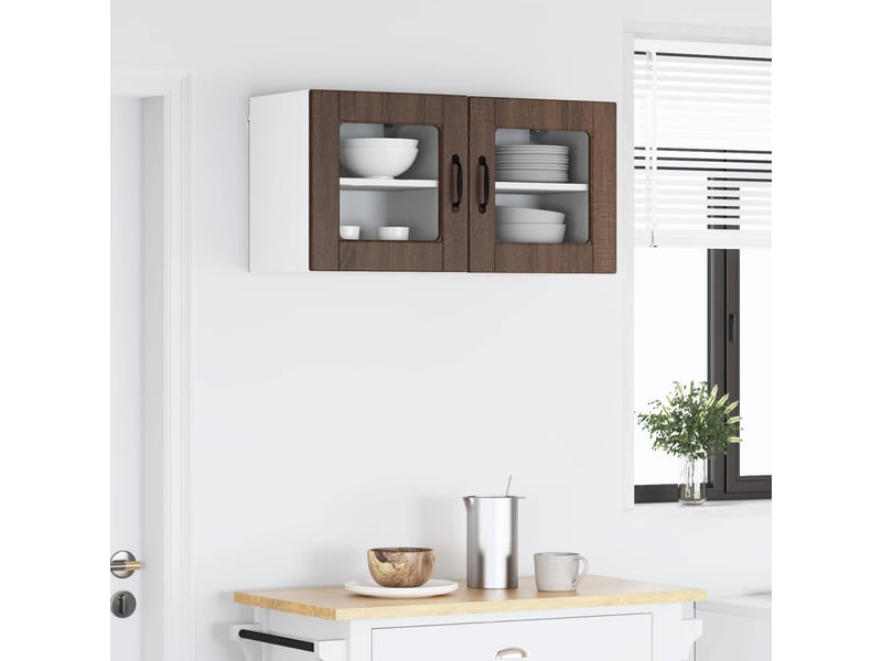  Meuble mural de cuisine, cabinet en verre mural 2 pc chêne brun bois d'ingénierie  - Conforama D
