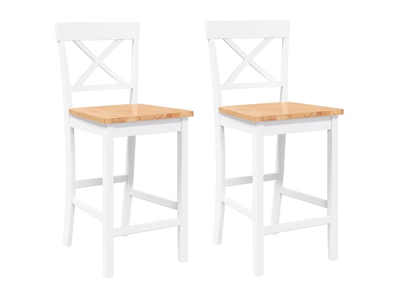  Lot de 2 tabouret de bar, chaise de bar en bois massif blanc et caoutchouc shl62190  - Conforama A
