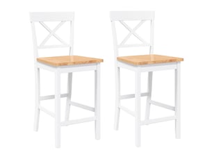 Lot de 2 tabouret de bar, chaise de bar en bois massif blanc et caoutchouc shl62190