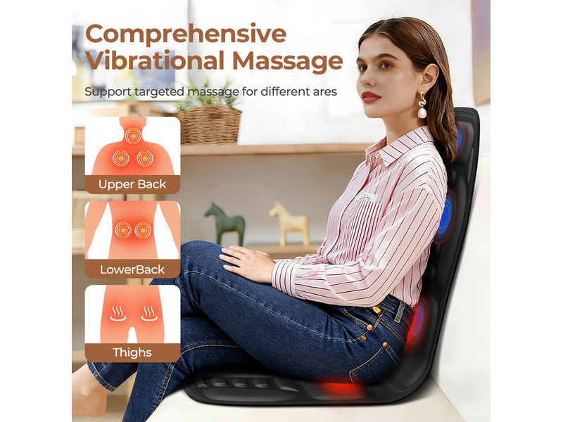 Coussin de massage électrique 115x50 cm – noir – 5 zones vibrantes, chauffage intégré et commande filaire - Conforama B