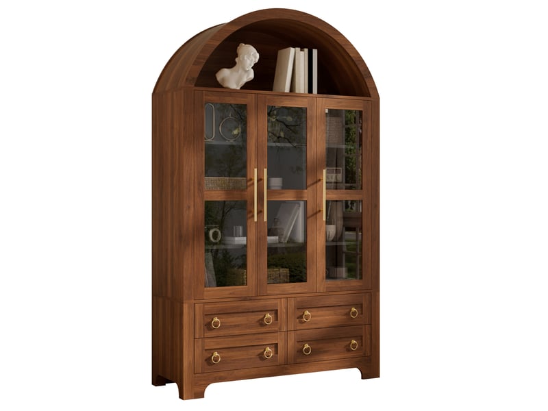  Buffet 110x40x185 cm avec 3 portes vitrées et 4 tiroirs coloris noyer  - Conforama A