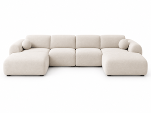 Canapé d'angle panoramique convertible HOMYFRANCE 7 places Velours beige avec coffre de rangement