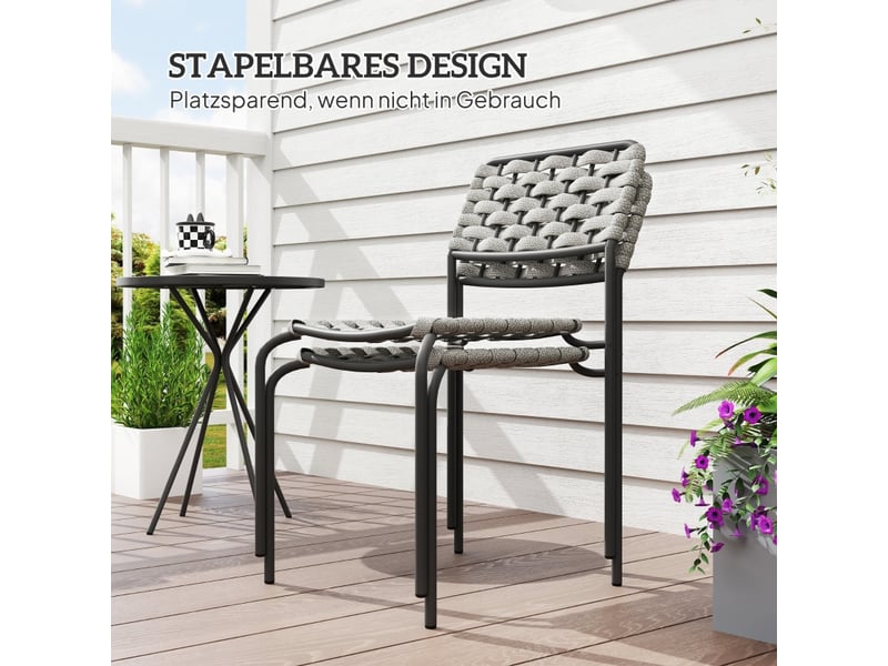  Salon de jardin 2 places en résine tressée gris avec fauteuils empilables et table basse  - Conforama D