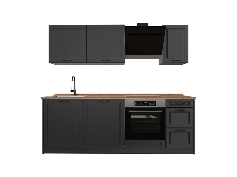  Vicco cuisine, anthracite campagneanthracite, 220cm plan de travail chêne doré  - Conforama A