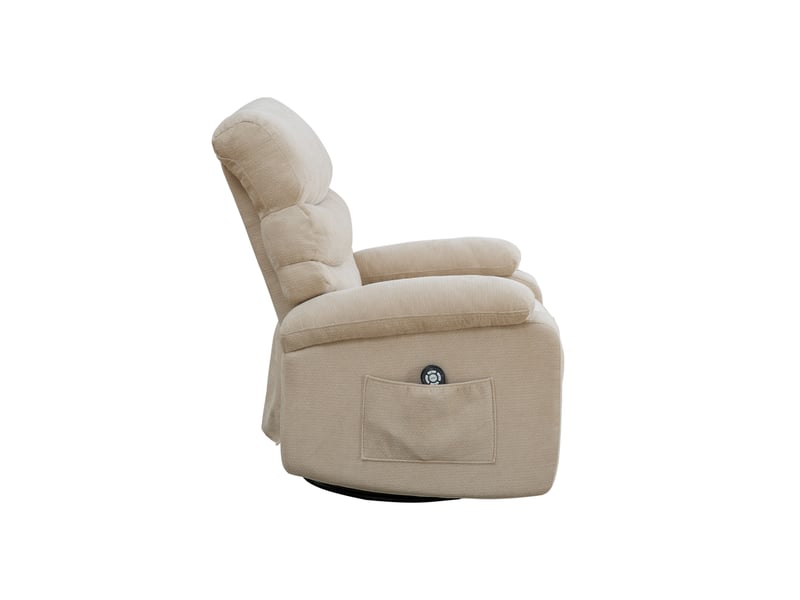 Fauteuil relax pivotant 360° kaki clair, massage, chauffage et repose-pieds réglable - Conforama E