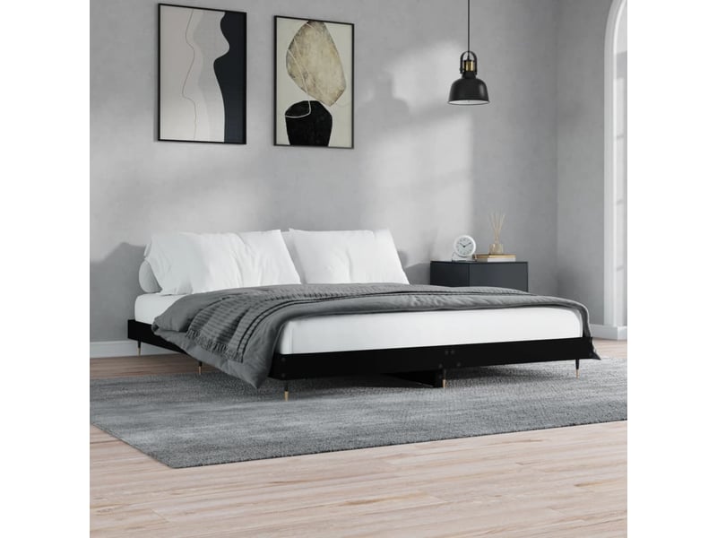  Lit double- lit adulte -  cadre de lit sans matelas noir 200x200 cm bois d'ingénierie  - Conforama B