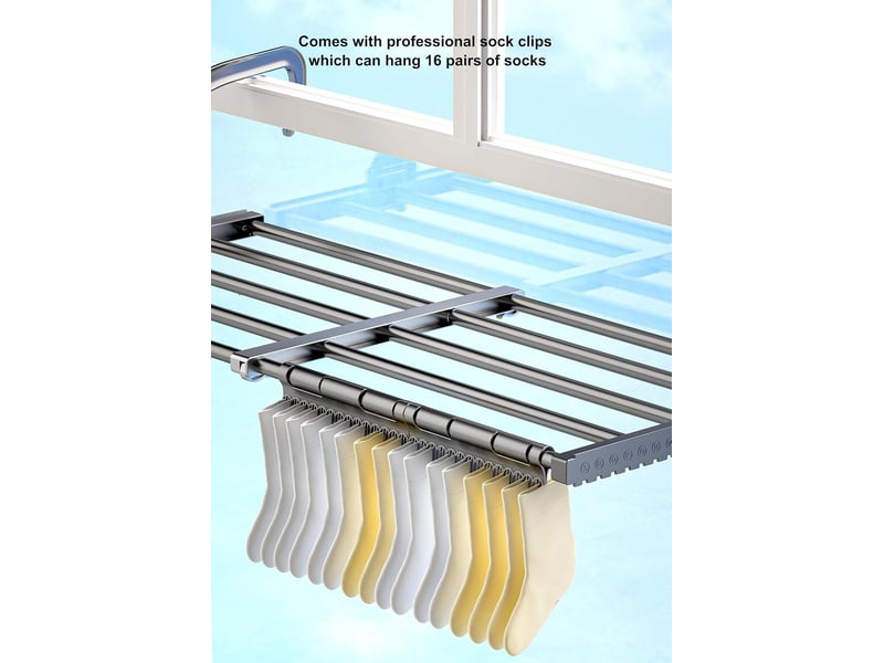  Crochets muraux étendoir linge intérieur, extérieur, séchoir à linge balcon, radiateur, mural, télescopique sèche linge suspendu 38-55 cm, gris  - Conforama E