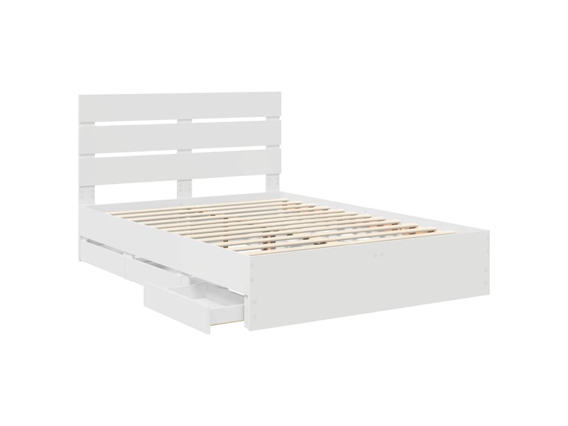  Lit double- lit adulte -  cadre de lit avec tiroir blanc 150 x 200 cm bois ingénierie  - Conforama D