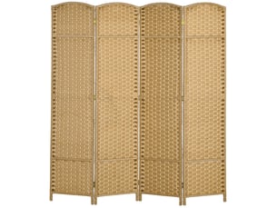Paravent interieur en bois 4 panneaux 160 x 170 cm séparateur de pièce pliable pour salon, naturel, chambre à coucher