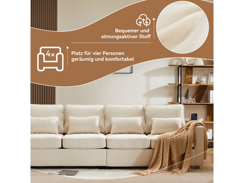  Canapé droit 4 places en lin beige YH3249151516W - Conforama E