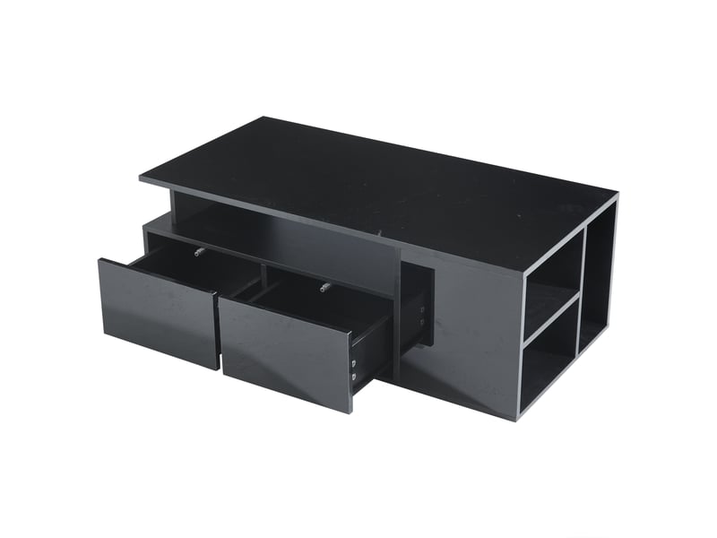  Table basse noire brillante avec led 100x50 cm - 2 tiroirs et rangements multiples - charge 60 kg  - Conforama W