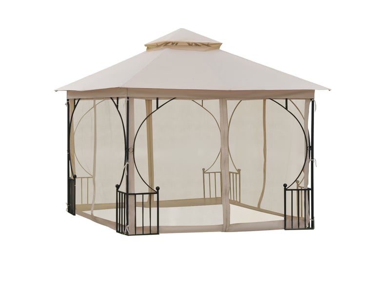  Tonnelle de jardin 295 x 295 x 275 cm beige et noir, double toit avec moustiquaires et évacuation d'eau  - Conforama A