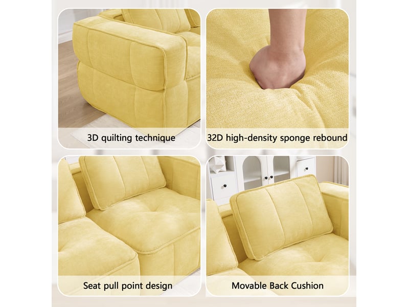  Canapé modulable en u modenvie 4 places avec 2 poufs 344 x 162 cm jaune polyester  - Conforama E