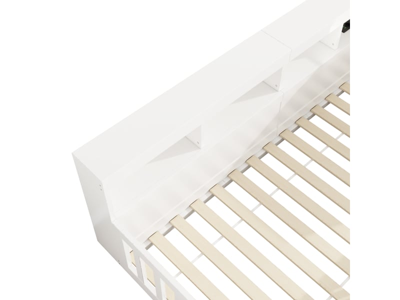  Lit enfant 90x200 cm, canapé-lit,  rangement, prise et usb, sommier, aggloméré, blanc, sans matelas  - Conforama R