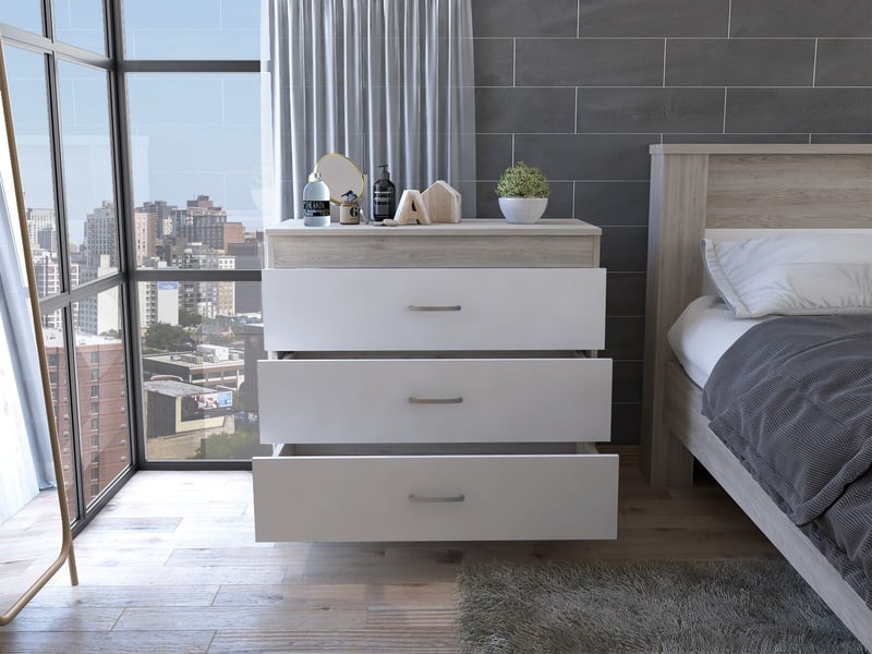  Commode melia de 80 cm avec 3 tiroirs, gris cendré et blanc  - Conforama D