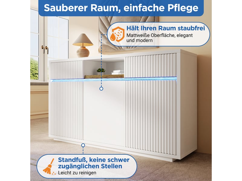  Buffet avec led 2 tiroirs et 3 portes mdf blanc 140x40x85 cm AB20877172W - Conforama D