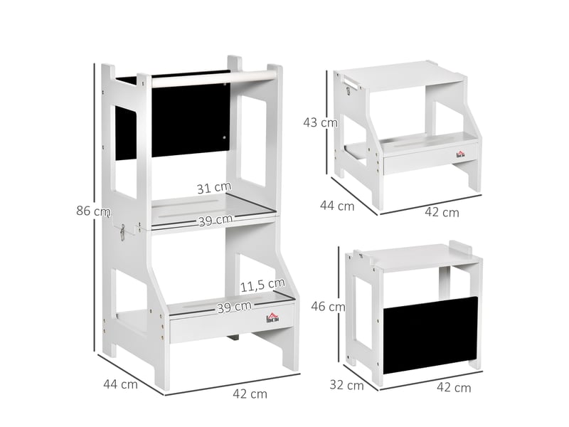 Tour d'apprentissage 2 en 1 convertible en bureau avec tableau blanc et barre de sécurité 42 x 44 x 86 cm gris - Conforama D