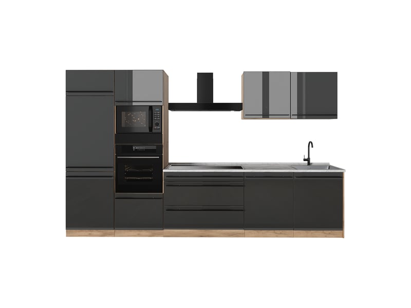  Vicco cuisine, anthracite haute brillancechêne doré, 340cm plan de travail marbre  - Conforama A