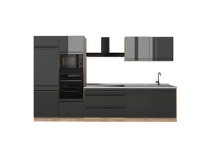 Vicco cuisine, anthracite haute brillancechêne doré, 340cm plan de travail marbre