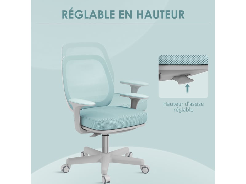 Fauteuil de bureau, chaise de bureau ergonomique en maille, hauteur réglable, vert, 55x48x82,5-94,5cm - Conforama E