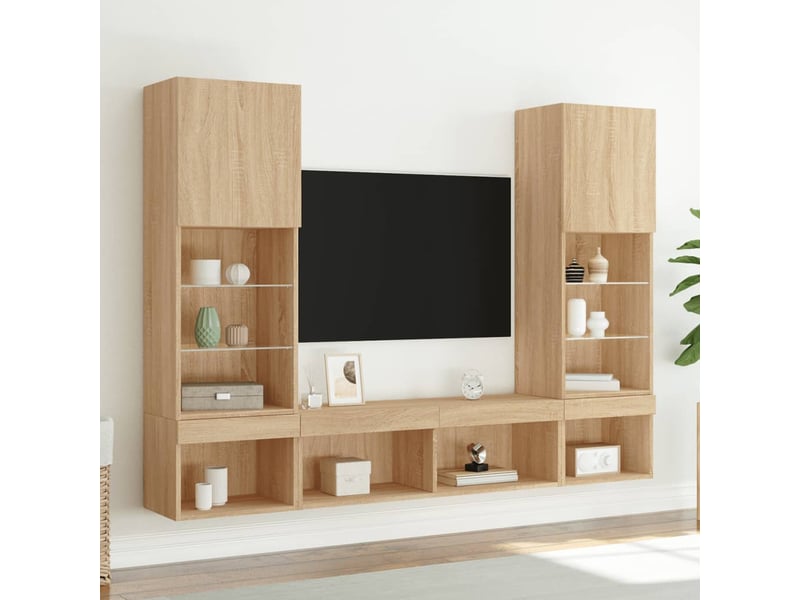  Unités murales tv avec led 5 pcs chêne sonoma bois d'ingénierie shl45336  - Conforama D