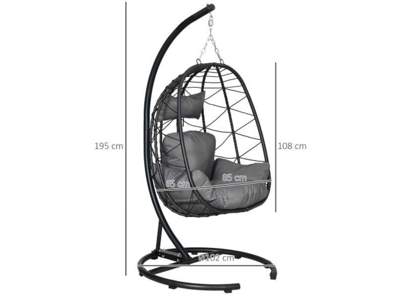  Fauteuil suspendu en rotin avec support, coussin, housse imperméable, 195 cm, 150 kg  - Conforama C