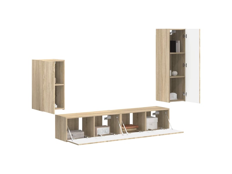  Ensemble meuble tv - banc tv - meuble de rangement 4 pcs chêne sonoma bois d'ingénierie  - Conforama C