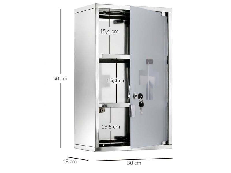  Armoire à pharmacie murale à 3 niveaux en acier inoxydable avec porte verrouillable en verre avec 2 clés  - Conforama E