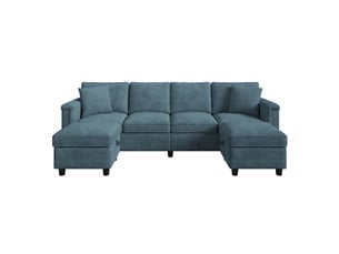 Canapé modulaire 261x134x82 cm avec 2 poufs de rangement bleu