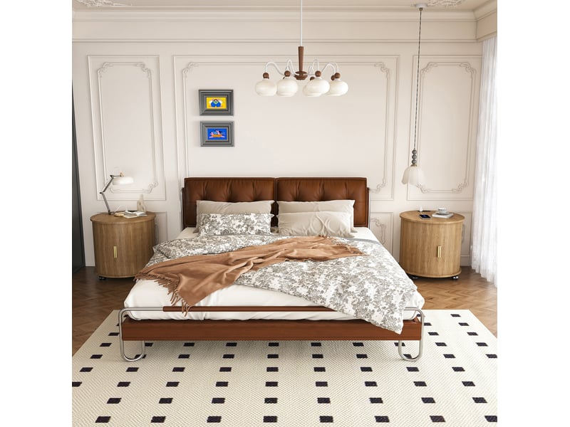  Table de chevet ronde 60x60x60 cm effet chêne avec prise et 2 ports usb  - Conforama E