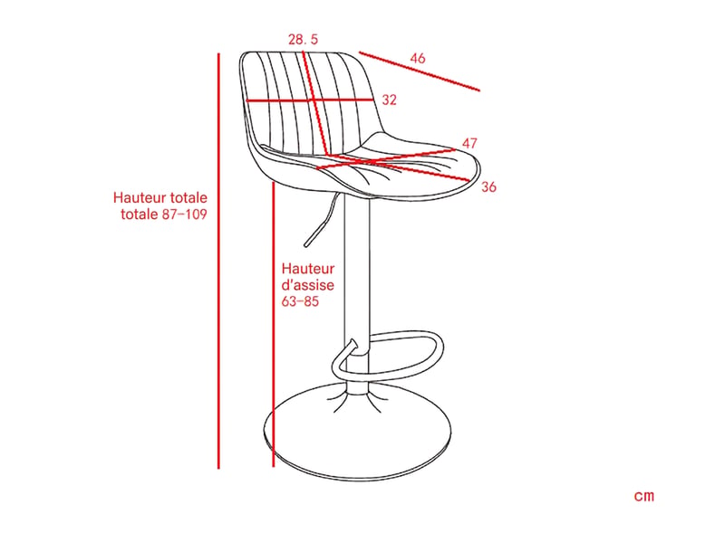  Lot de 2 tabourets de bar velours bleu - hauteur réglable 87-109 cm, pivotant 360° avec dossier ergonomique  - Conforama C