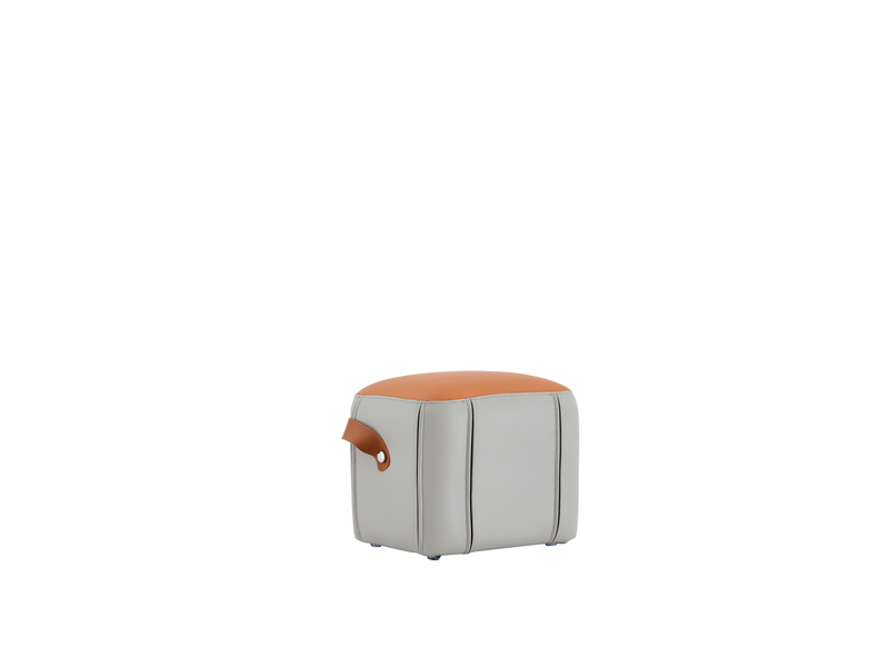 Pouf ottoman 31,5 x 24 x 29 cm – gris et orange – assise rembourrée, poignée en simili cuir pu  - Conforama A