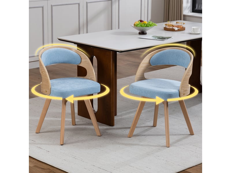  Chaise de salle à manger pivotante en lin avec dossier ergonomique et assise rembourrée, pour cuisine, bleu  - Conforama B
